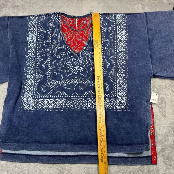NWT Free People On The Block Poncho Sweater Denim Paisley Bandana Oversized Sz L - Picture 12 of 12